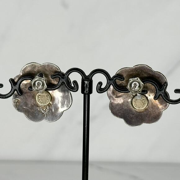 Vintage Alpaca Mexico Sterling Silver 925 MR Abalone Flower Earrings ✨ - Picture 3 of 14